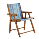 Kit 2 Cadeira Praia Dobrável Madeira Envernizada-listas Azuis