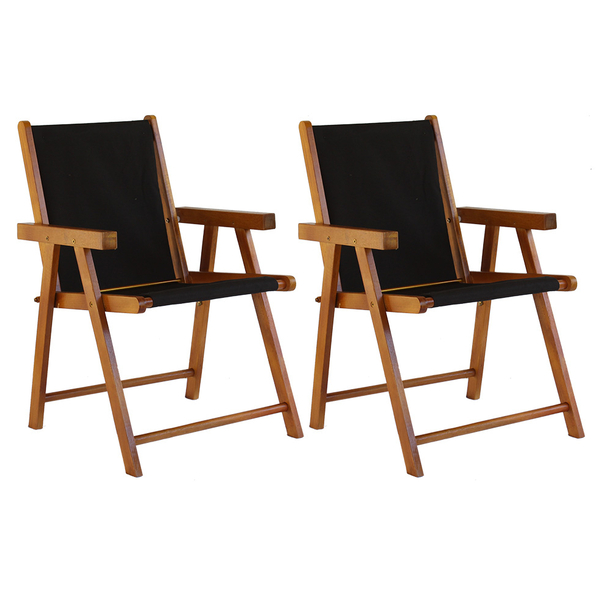 Kit 2 Cadeira Praia Dobrável Madeira Envernizada-preto