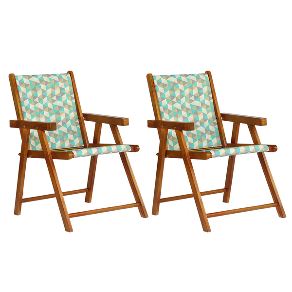 Kit 2 Cadeira Praia Dobrável Madeira Envernizada-triang Azul