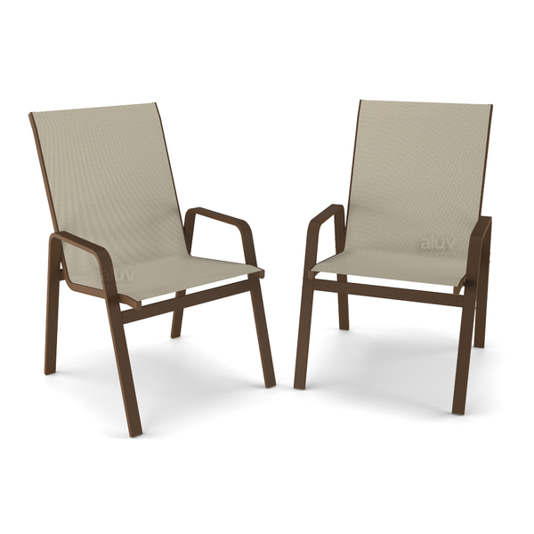 Kit 2 Cadeira Riviera Piscina Praia Alumínio Marrom Tela Bege