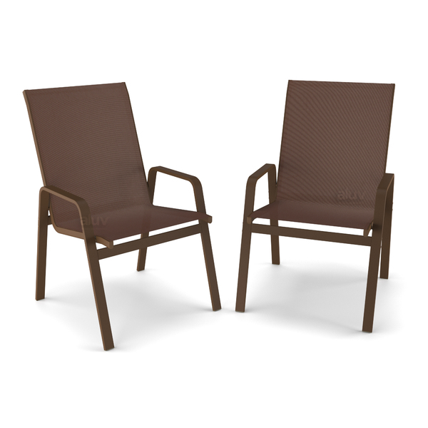 Kit 2 Cadeira Riviera Piscina Praia Alumínio Marrom Tela Marr