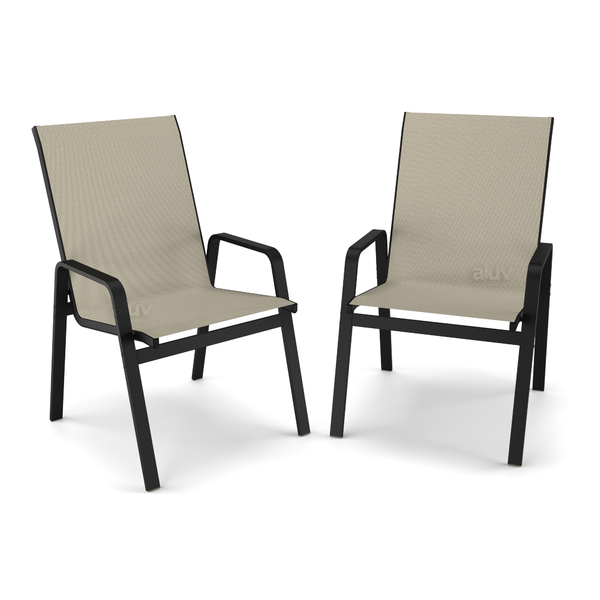 Kit 2 Cadeira Riviera Piscina Praia Alumínio Preto Tela Bege