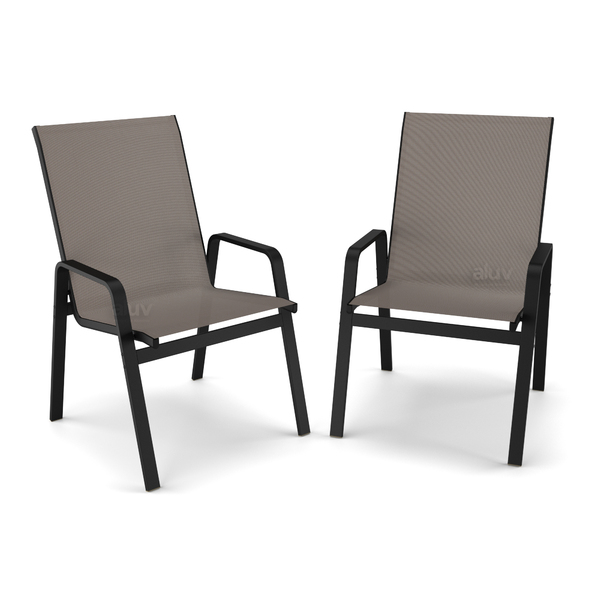 Kit 2 Cadeira Riviera Piscina Praia Alumínio Preto Tela Fendi