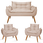 Kit 2 Cadeiras + Sofá 2 Lugares + Puff De Brinde V8 Decor Bege