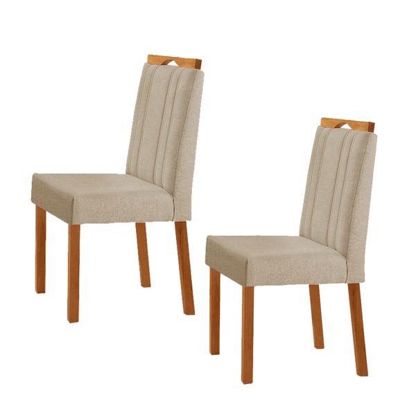 Kit 2 Cadeiras Ágata Com Puxador Móveis Minas - Linho Bege