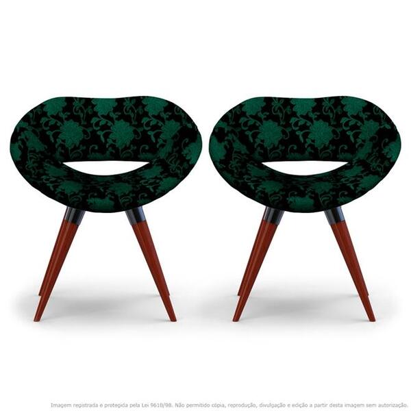 Kit 2 Cadeiras Beijo Floral Verde E Preto Poltrona Decorativa