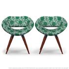 Kit 2 Cadeiras Beijo Verde Floral Poltrona Decorativa Com Bas