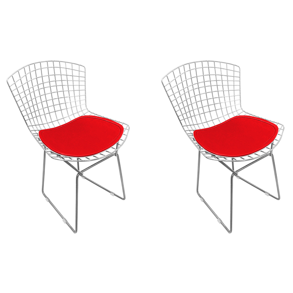 Kit 2 Cadeiras Bertoia Cromada Com Assento Sintético Vermelho