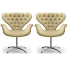 Kit 2 Cadeiras Capitonê Tulipa Bege Base Giratória