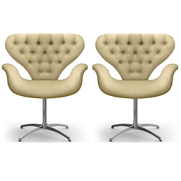 Kit 2 Cadeiras Capitonê Tulipa Bege Base Giratória