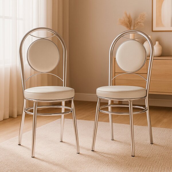 Kit 2 Cadeiras Cc10 D424 Debrum Yescasa Cromada/bege