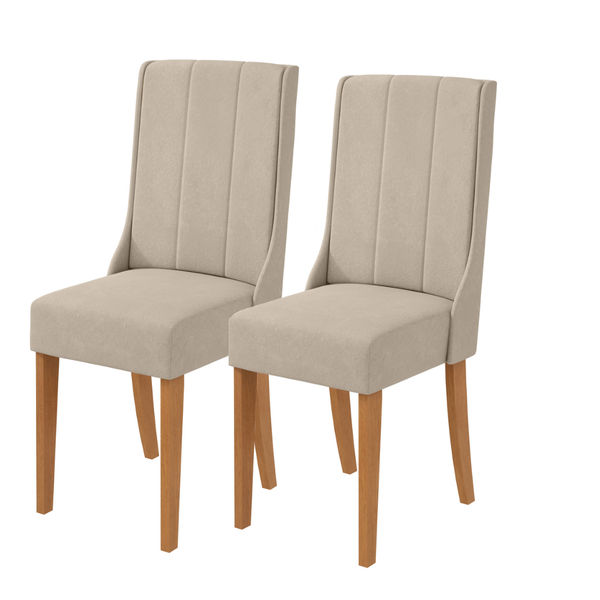 Kit 2 Cadeiras Celina - Lopas Veludo Naturale Creme-amendoa C