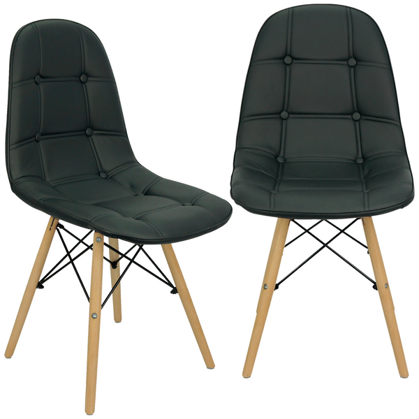 Kit 2 Cadeiras Charles Eames Botonê Eiffel Wood Estofada Cour