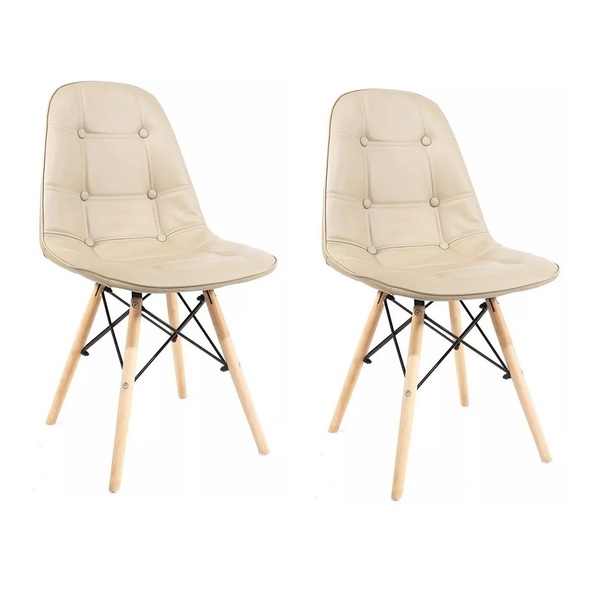 Kit 2 Cadeiras Charles Eames Botonê Eiffel Wood Estofada Cour