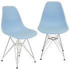 Kit 2 Cadeiras Charles Eames Eiffel Base Metal Cromado Azul C