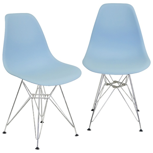 Kit 2 Cadeiras Charles Eames Eiffel Base Metal Cromado Azul C