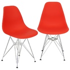 Kit 2 Cadeiras Charles Eames Eiffel Base Metal Cromado Vermel