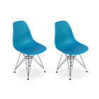 Kit 2 Cadeiras Charles Eames Eiffel Base Metal Turquesa