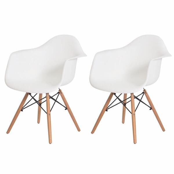 Kit 2 Cadeiras Charles Eames Eiffel Com Braço Branca Base Mad