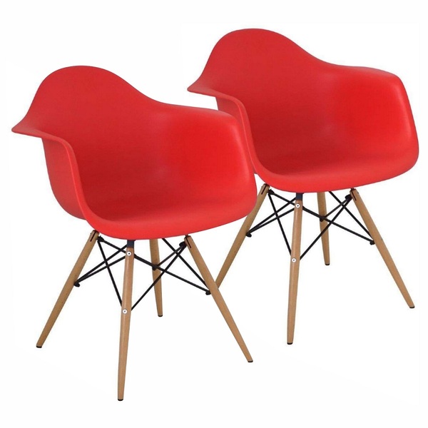 Kit 2 Cadeiras Charles Eames Eiffel Design Wood Com Braços -