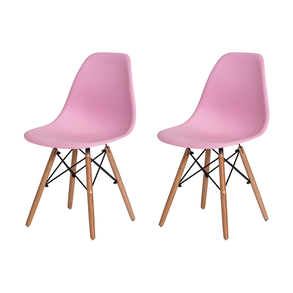 Kit 2 Cadeiras Charles Eames Eiffel Rosa Claro Base Madeira S