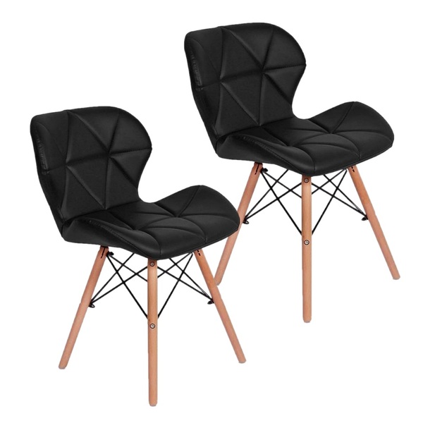 Kit 2 Cadeiras Charles Eames Eiffel Slim Wood Estofada - Preta