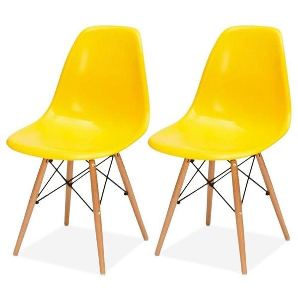Kit 2 Cadeiras Charles Eames Eiffel Wood Design Amarelo
