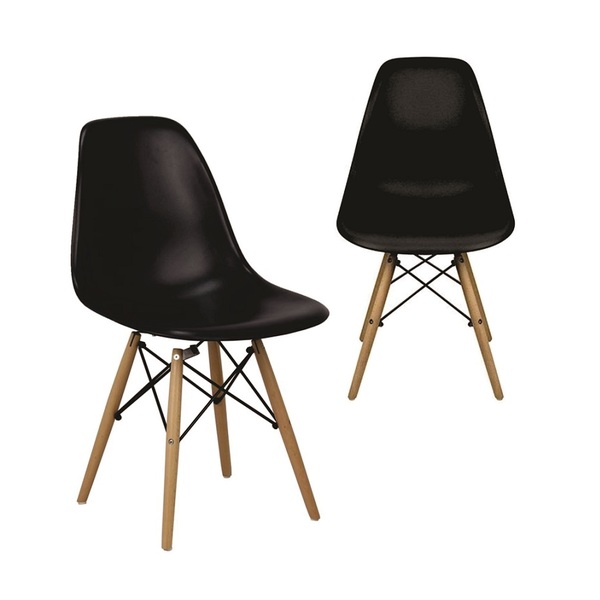 Kit 2 Cadeiras Charles Eames Eiffel Wood Design Branca Preta