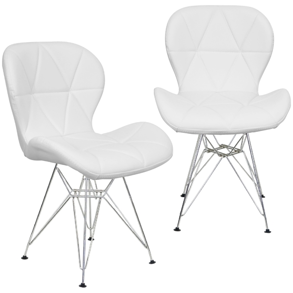 Kit 2 Cadeiras Charles Eames Slim Eiffel Base Metal Cromado -