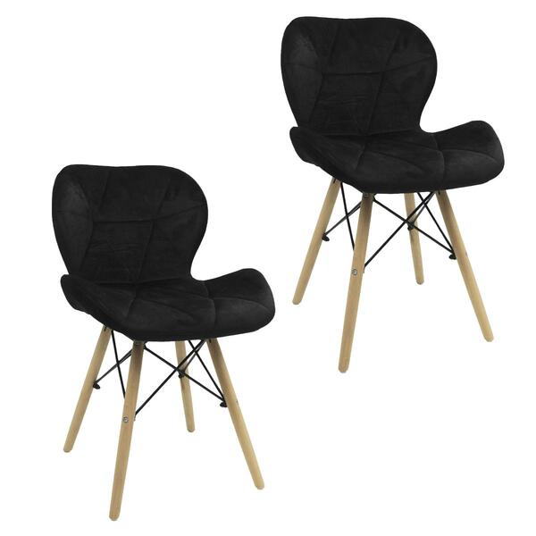 Kit 2 Cadeiras Charles Eames Wood Eiffel Slim Veludo Preto
