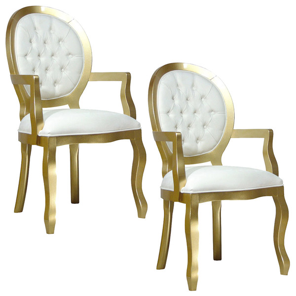 Kit 2 Cadeiras Clássica Decorativa Medalhão Com Braços Capito
