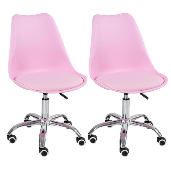 Kit 2 Cadeiras Com Rodízios Tulipa Office Escritório Rosa Cla
