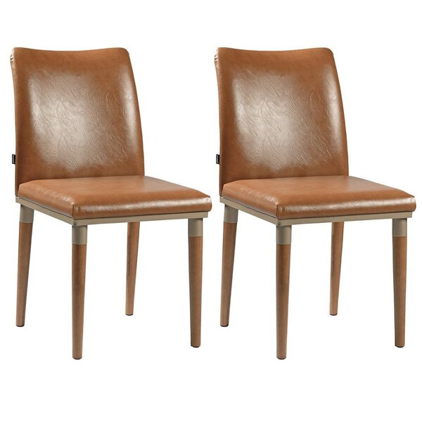 Kit 2 Cadeiras Couro Sintético E Pés Em Madeira Maciça Isa Ma