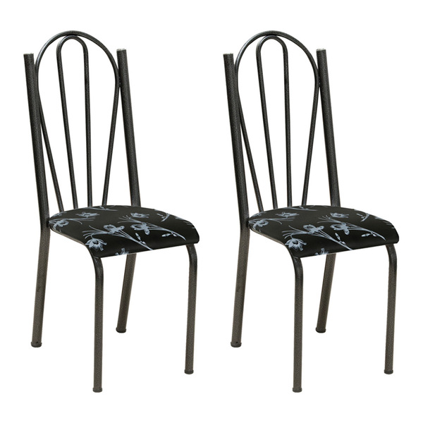 Kit 2 Cadeiras De Cozinha Alasca Estampado Preto Florido Pés