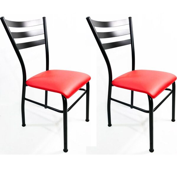 Kit 2 Cadeiras De Cozinha Com Reforço Preta Assento Vermelho