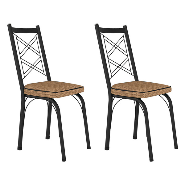 Kit 2 Cadeiras De Cozinha Delaware Estampado Rattan Bege Pés