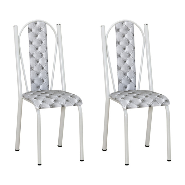 Kit 2 Cadeiras De Cozinha Geórgia Estampado Capitonê Prata Pé