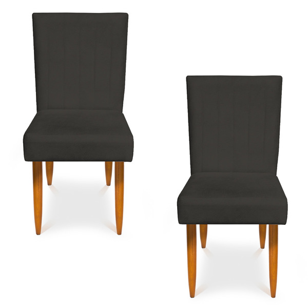 Kit 2 Cadeiras De Jantar Acapulco Suede Grafite Pés Palito Ca