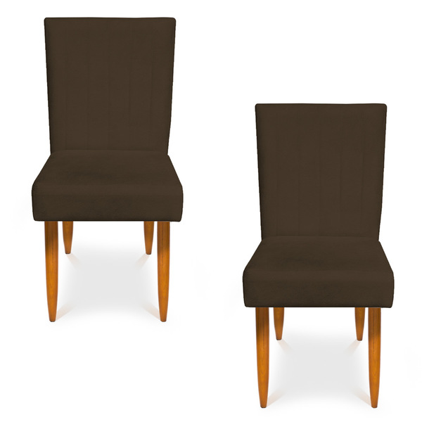 Kit 2 Cadeiras De Jantar Acapulco Suede Pés Palito Castanho -