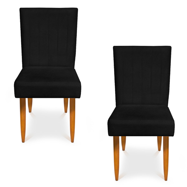 Kit 2 Cadeiras De Jantar Acapulco Suede Preto Pés Palito Cast