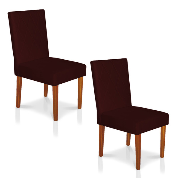Kit 2 Cadeiras De Jantar Cannes Suede Marsala Pés Castanho -