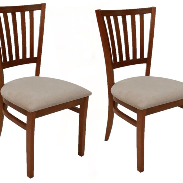 Kit 2 Cadeiras De Jantar Em Madeira Maciça Estofada Bege
