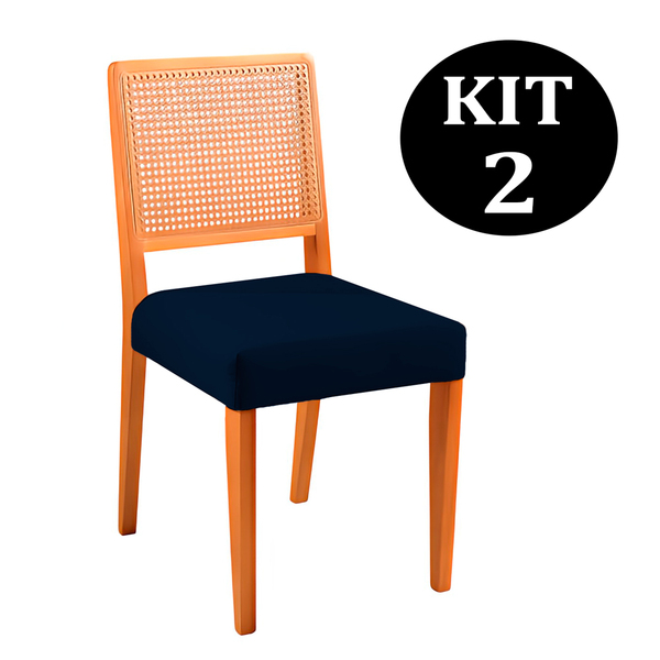 Kit 2 Cadeiras De Jantar Estofada Azul Em Veludo Ekran