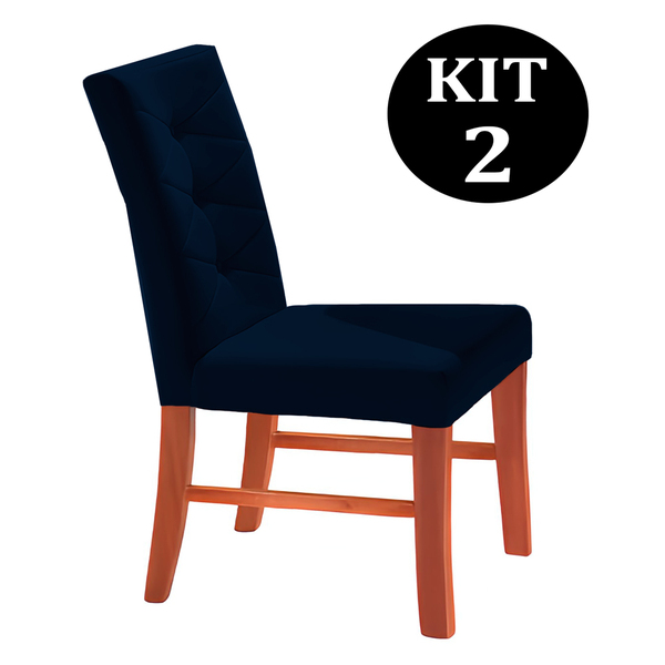 Kit 2 Cadeiras De Jantar Estofada Azul Em Veludo Sirt