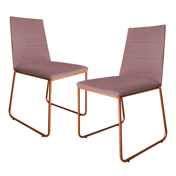 Kit 2 Cadeiras De Jantar Estofada Lille Base Bronze Veludo Ro