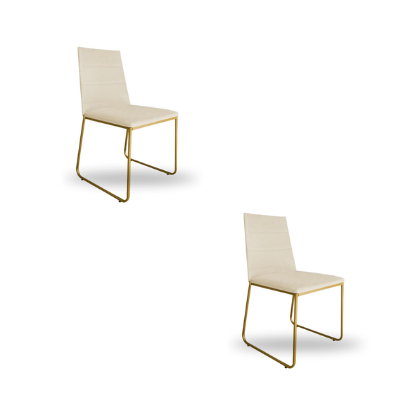 Kit 2 Cadeiras De Jantar Estofada Lille Base Gold Veludo Bege
