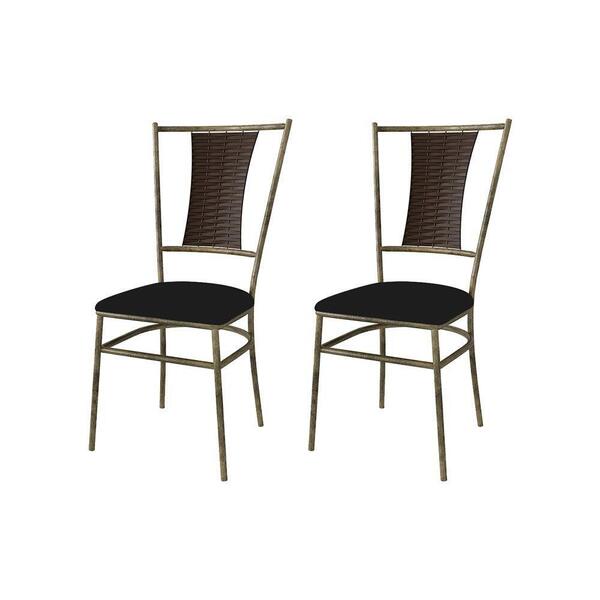 Kit 2 Cadeiras De Jantar Estofada Preta Em Aço Ouro Envelheci