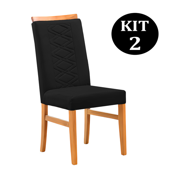 Kit 2 Cadeiras De Jantar Estofada Preto Em Veludo Merkezi