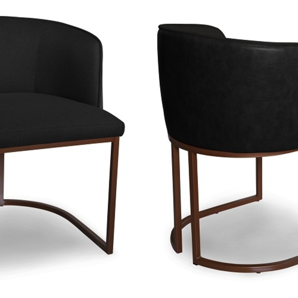 Kit 2 Cadeiras De Jantar Florença Compose Linho Preto E Couri