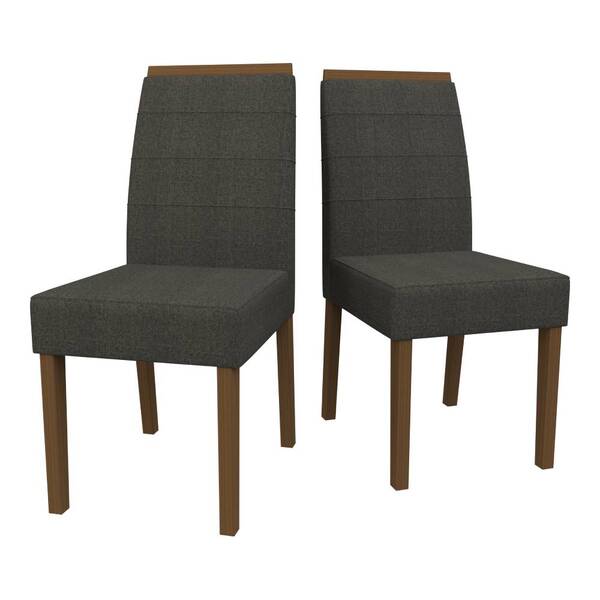 Kit 2 Cadeiras De Jantar Isis Linho Amêndoa Cinza Escuro Tana